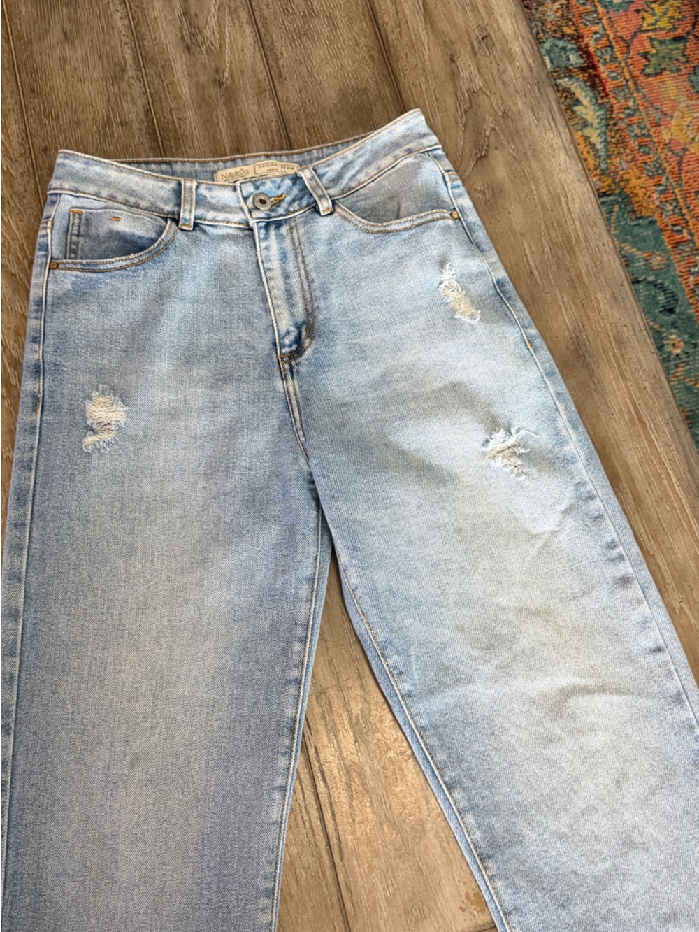Navissi Light Blue Distressed Straight-Leg Jeans - Picture 3 of 11